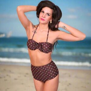 Tatyana Brown Polka Dot Swim Suit Set